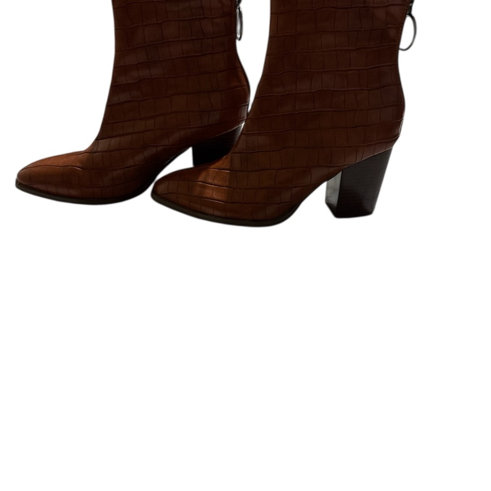 Chic‎ Brown Croc-Embossed Ankle Boots - Picture 3 of 5
